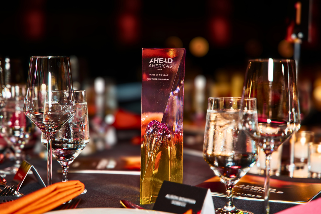 Award trophy for AHEAD Americas displayed on an elegant hospitality table.