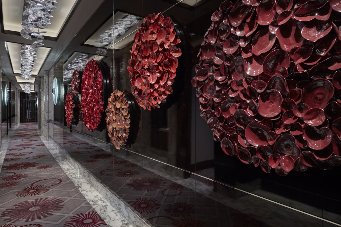 Red flowers from clear optical glass