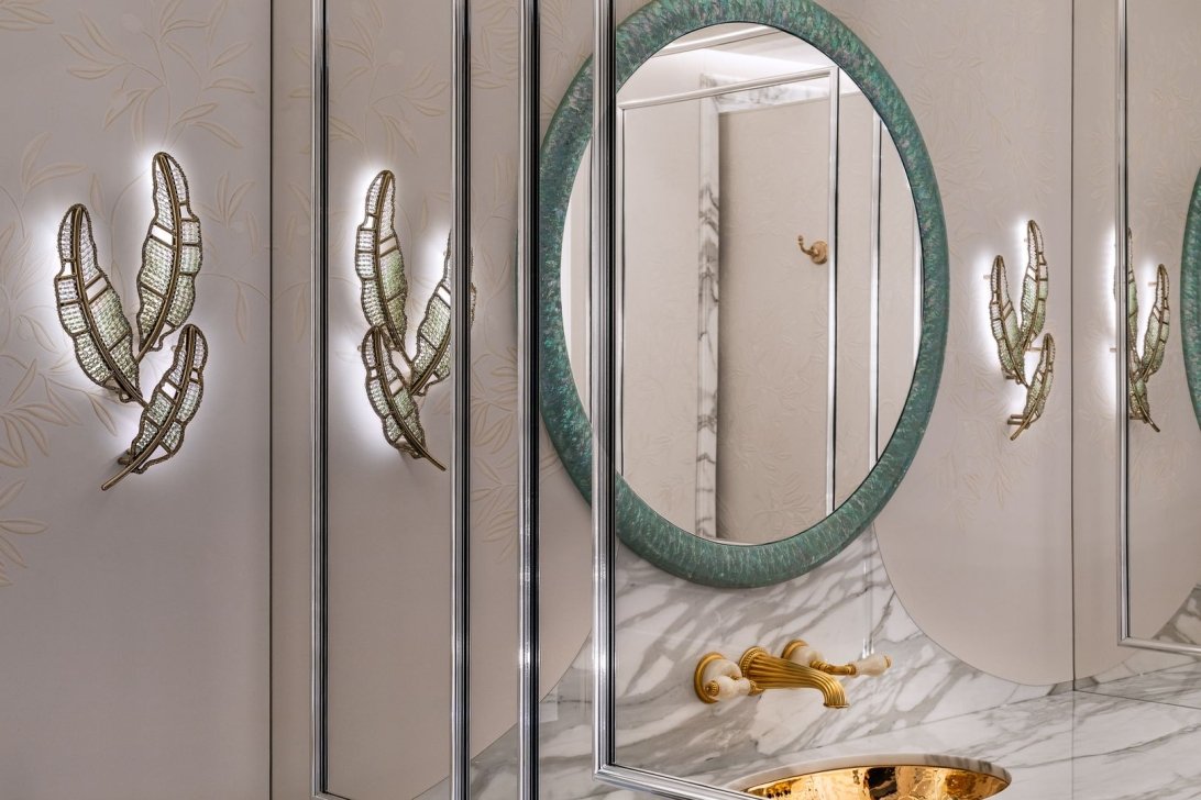 Wall sconces at bathroom