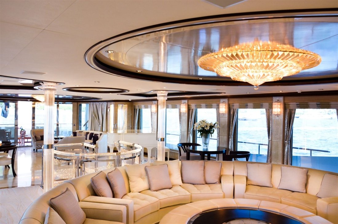 Private lounge with sofa and light fixture