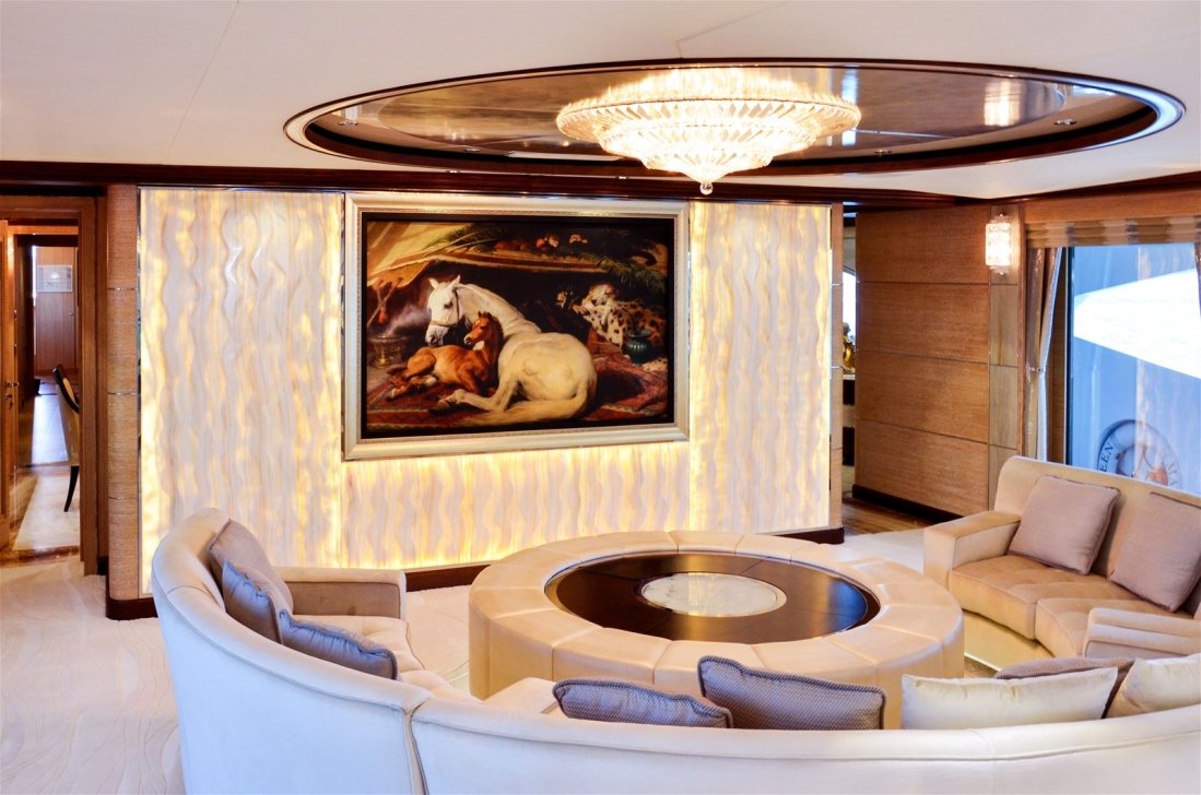 Private lounge with sofa and light fixture