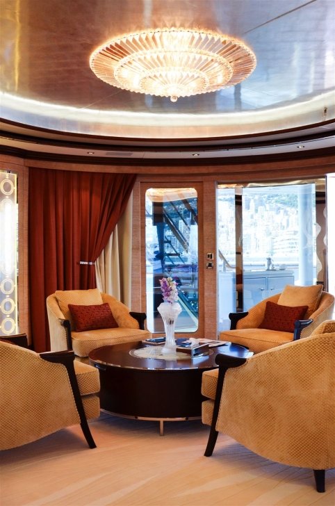 Yacht lounge with crystal luminaire