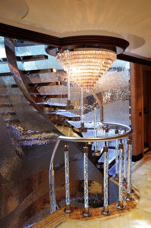 Staircase with crystal luminaire
