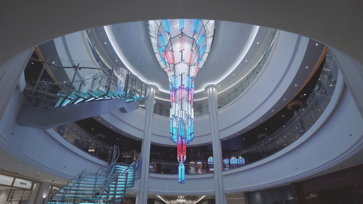 Luminous crystal installation in the atrium of the ship
