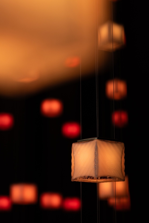 Orange suspended crystal pixels