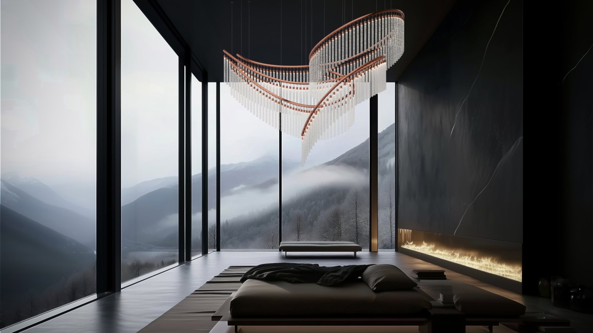 Crystal Spin in the interior with fireplace