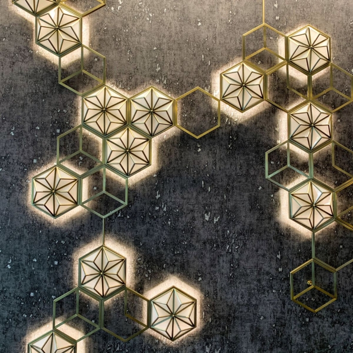 Decorative hexagonal metal elements in detail