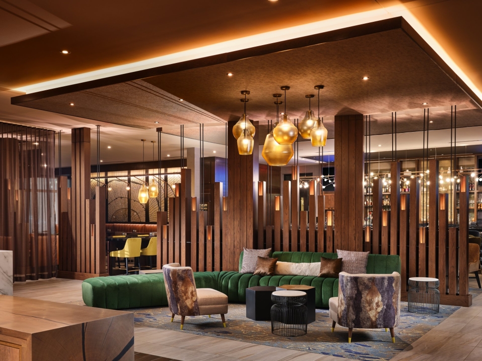 Crystal luminaires in the hotel lobby