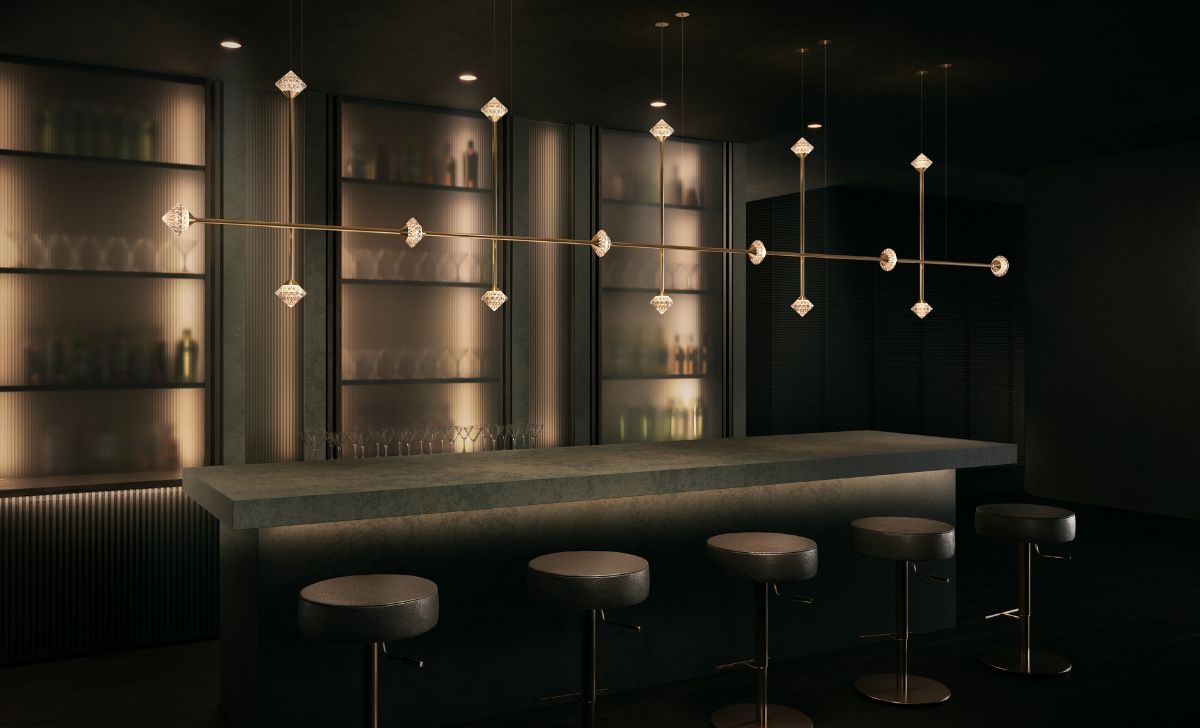 Elegant lighting in a bar featuring Preciosa design elements at Downtown Design Dubai 2025.