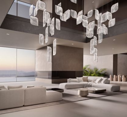 Preciosa lighting design showcased in a stylish interior at Downtown Design Dubai 2025.