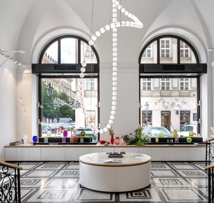 Interior of Preciosa store showcasing original Czech crystal gifts.