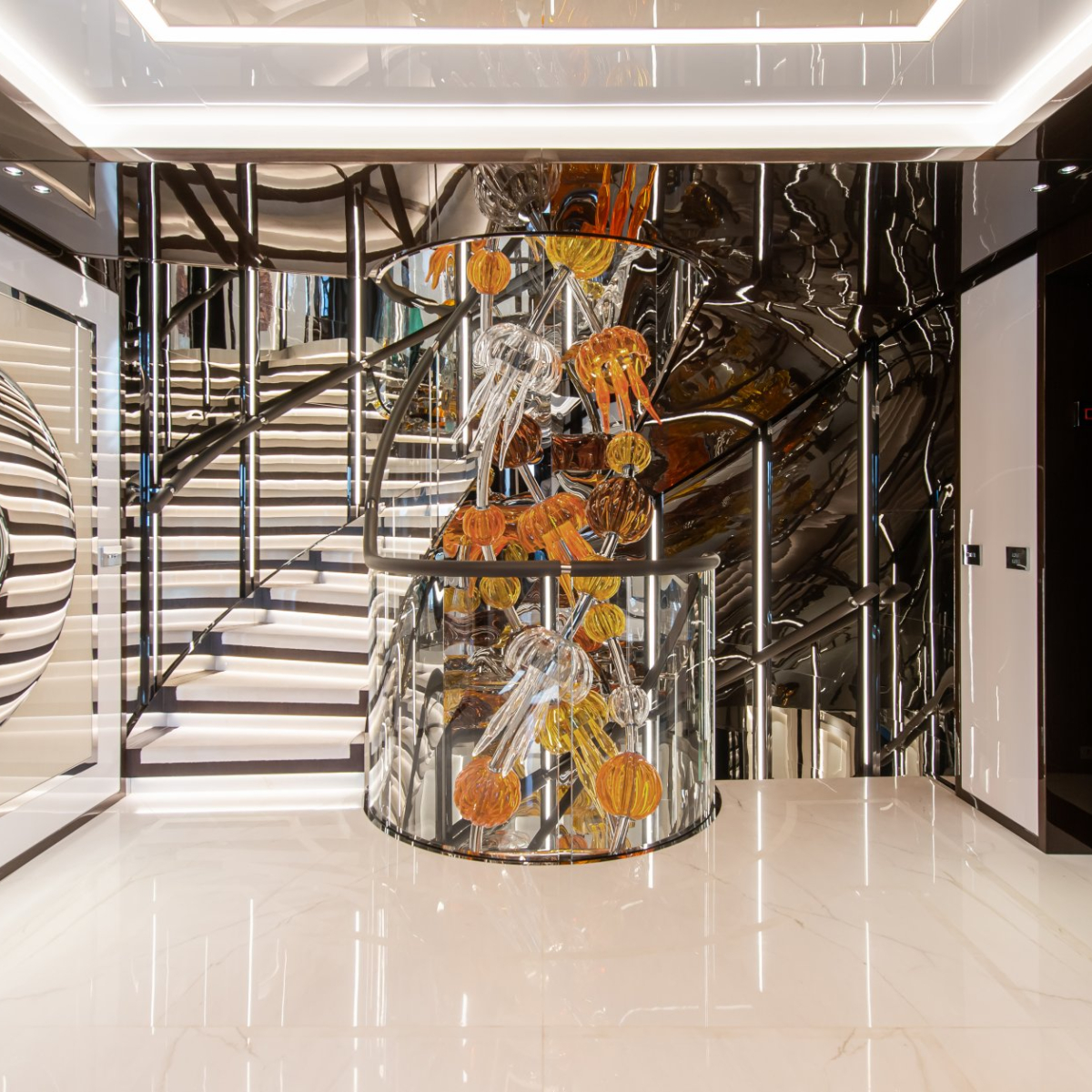 View of staircase with crystal jellyfish