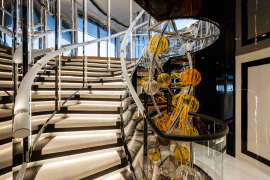 Staircase in the lobby of the yacht Resilience